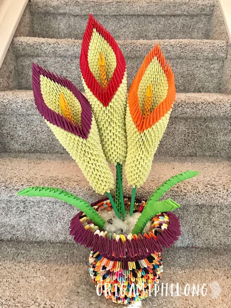 Calla Lily Vase 3D Origami Flowers 3D Origami Handmade Art Etsy