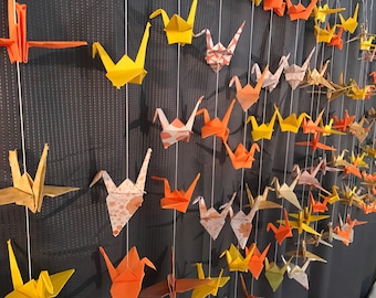 20 Strands/6 Mixed Yellow Orange Origami Cranes On Strings - Japanese Photo Backdrop-Wedding Backdrop- Senbazuru- Engagement Decor
