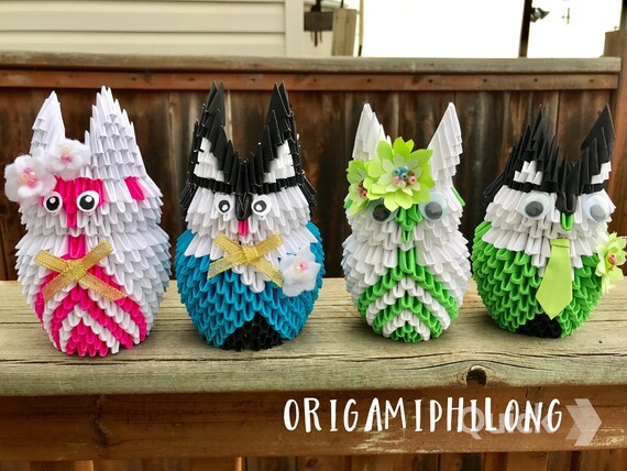 Owl Bride and Groom- Plusle Minun - Pucca Garu 3D Origami- Engagement Decoration- Free Shipping