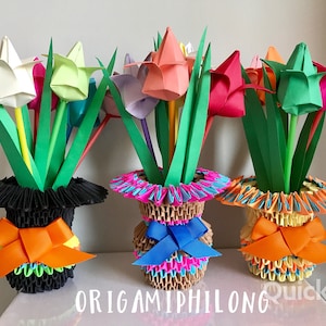Vase tulipes origami 3D- vase fleurs en papier- cadeau d'art fait main- décoration de la maison-livraison gratuite