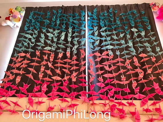 1000 5.5” Ombre Pink Blue Origami Cranes On String - Japanese Photo Backdrop-Wedding Backdrop- Paper Cranes- Senbazuru- Engagement Decor
