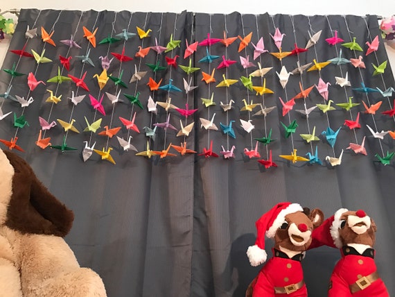 20 Strands/6 Mixed Random Multiple Colours- Origami Cranes Garland- Festival Backdrop- Paper Cranes Backdrop -Free Shipping US