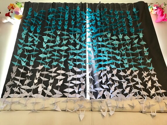 1000 5.5” Ombre White Blue Origami Cranes On String - Japanese Photo Backdrop-Wedding Backdrop- Senbazuru- Engagement Decor