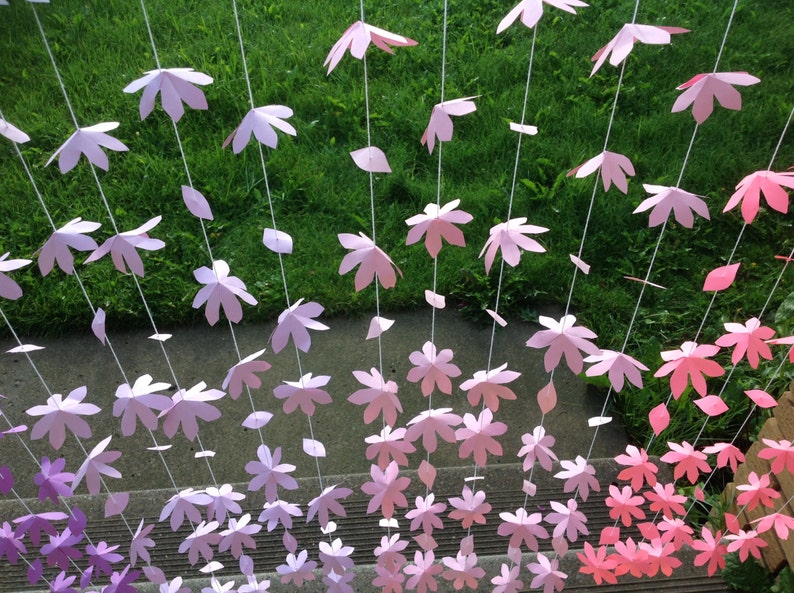 20 Strands Paper Flowers Paper Flower Curtain Paper Flower Garland Ombre Pink Purple Paper Flower Backdrop