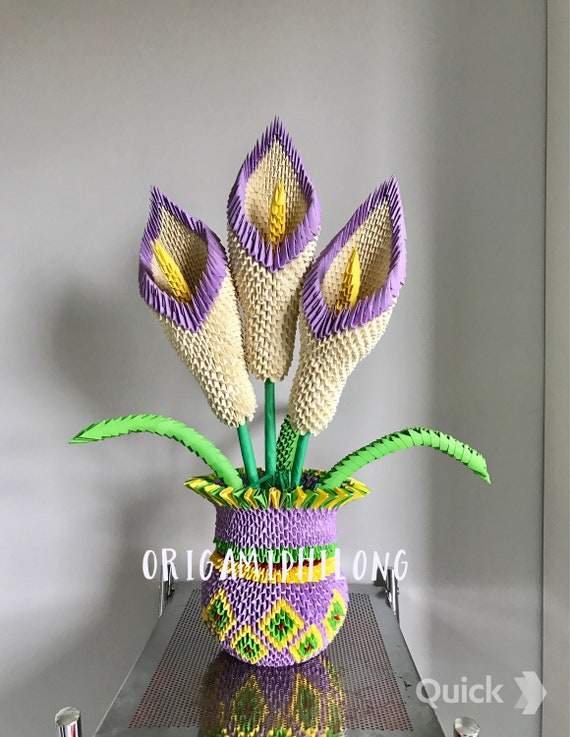 Calla Lily Vase 3D Origami- Lily Calla Handmade Art- Home Decoration- Birthday Gift- Free Shipping