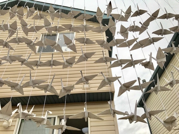 20 Strands/6 Grey Origami Cranes On Strings - Japanese Photo Backdrop-Wedding Backdrop- Senbazuru- Engagement Decor