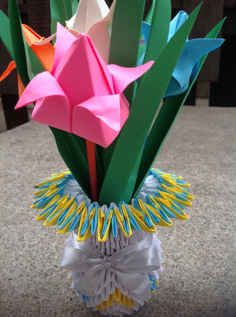 3D Origami Paper Flowers Vase Tulips Vase Home Decoration