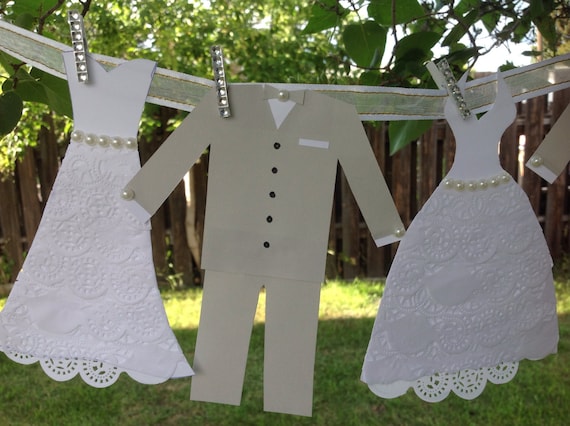 Bride Groom Garland- White Grey Wedding Dress Garland - Bridal Shower Decoration- Free Shipping US