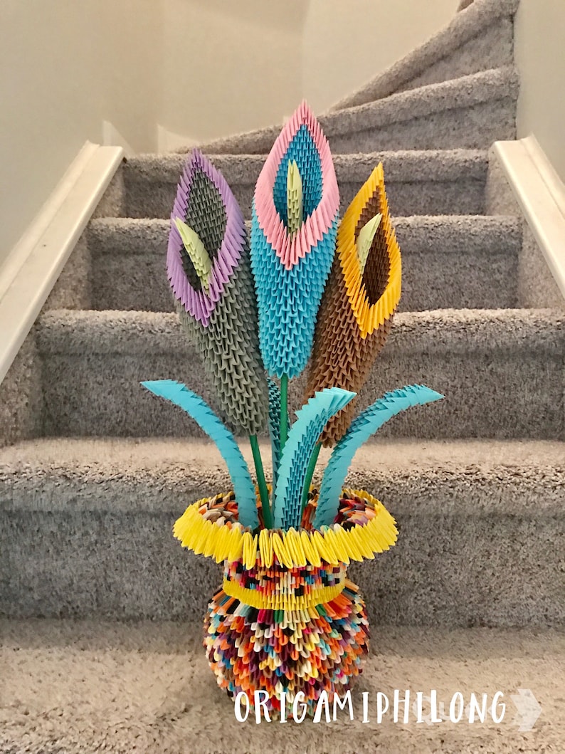Calla Lily Vase 3D Origami Home Decoration Handmade Art Etsy UK