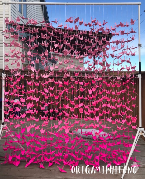 1000 5.5” Ombre Pink Origami Cranes On String - Japanese Photo Backdrop-Wedding Backdrop- Senbazuru- Engagement Decor