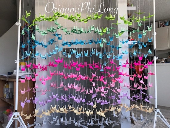 1000 5.5” Origami Cranes On String - 10 Different of colours -Japanese Photo Backdrop-Wedding Backdrop- Senbazuru- Engagement Decor
