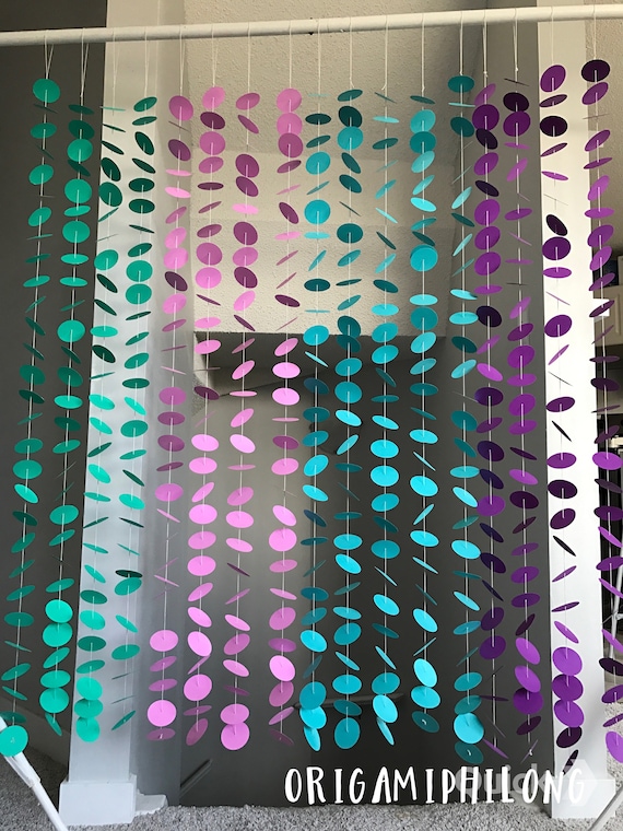 20 Strands Circle Backdrop- Blue Green Purple Paper Circle Garland- Die-Cut Circle Garland