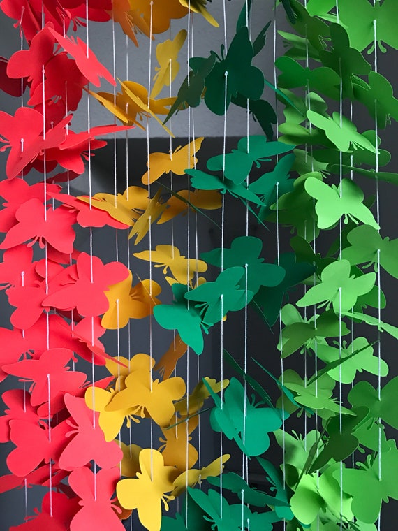 20 Strands Yellow Orange Green Butterfly Backdrop- Butterfly Garland, Party Decor, Birthday Party