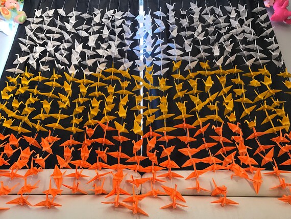 500 5.5” White Yellow Orange Origami Cranes On String - Japanese Photo Backdrop- Paper Cranes Wedding Backdrop- Senbazuru- Engagement Decor