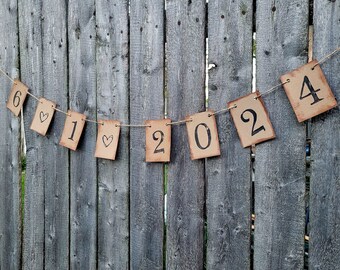 Rustic Wedding Date Banner, Upcycled Cardboard, Photo Prop