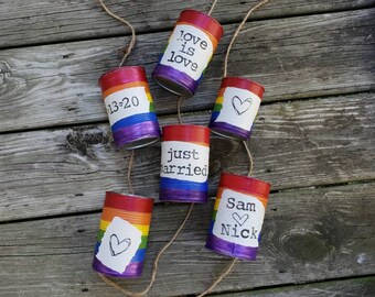 Pride Wedding, LGBTQ, Just Married Tin Cans,  Gay Marriage, Lesbian Wedding, Mr and Mr, Mrs and Mrs, Wedding Car Decor, Rainbow,Love Is Love