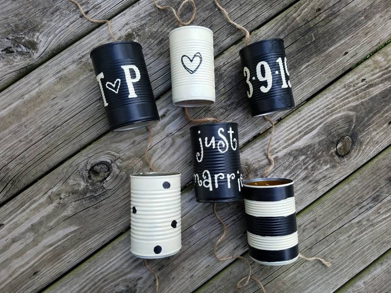 Wedding Car Decoration Just Married Tin Can Wedding Day Tradition Getaway Car Wedding Can Garland Custom Wedding Car Eco Friendly Decor image 2