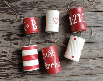 Red Wedding, Just Married Tin Cans, Bride and Groom Car Decoration, Barn, Farmhouse, Country Decor, Wedding Traditions, Can Garland