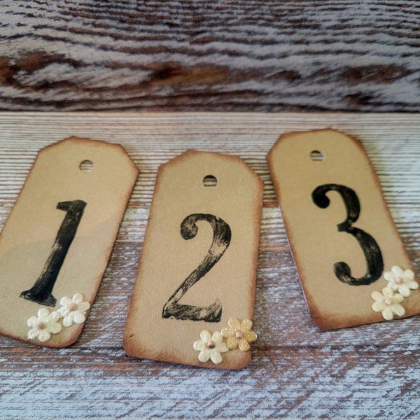 Table Number Tag Rustic Wedding Reception Decor Farmhouse Centerpiece Barn Wedding Coffee Stained Paper Bookpages
