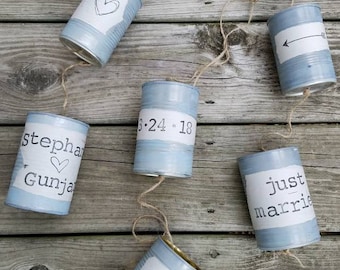 Wedding Day Car Custom Tin Can Just Married Wedding Tradition Something Blue Wedding Decoration Garland of Just Married Tin Cans