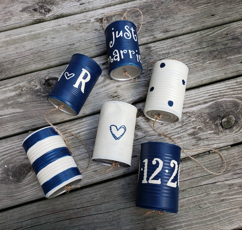 Wedding Car Cans Navy Blue and Cream Just Married Wedding Etsy