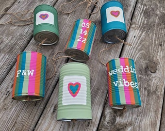 Wedding Just Married Tin Can Garland Boho Getaway Car Wedding Traditions Personalized Wedding Day Decor Colorful Hippie Wedding Planning