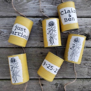 Sunflower Wedding, Just Married Decoration, Tin Can Wedding Tradition, Fall Wedding, Wildflower Wedding, Yellow Wedding Decor, Eco-Friendly image 1