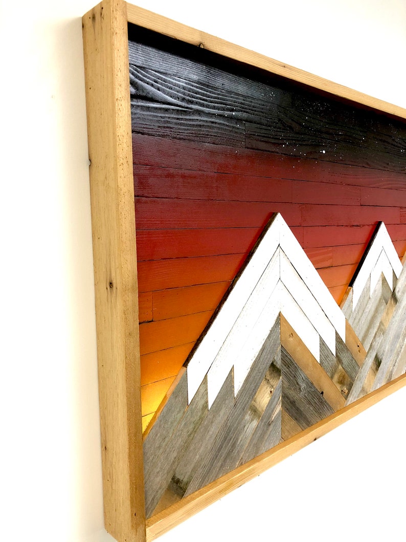 Mountain Wood Wall Art Rustic Wood Panel Wall Art Large Etsy