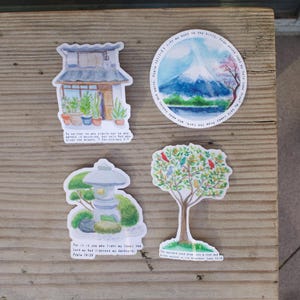 Serene Nature christelijke stickerset van 4, perfect christelijk cadeau voor buitenliefhebbers