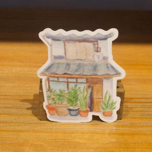 Serene sticker Japans huis en tuin, perfect cadeau voor plantenliefhebbers, geweldig voor waterfles en laptops