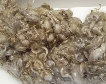 Handspun Bulky Corespun Art Yarn "Winter Natural" - Cream - Mohair Locks, Silk