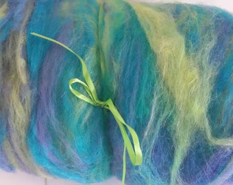 Art Batt - "Tropics"-- 2.8oz. - Carded, Textured, Merino, Silk, Firestar -- Turquoise, Purple, Green