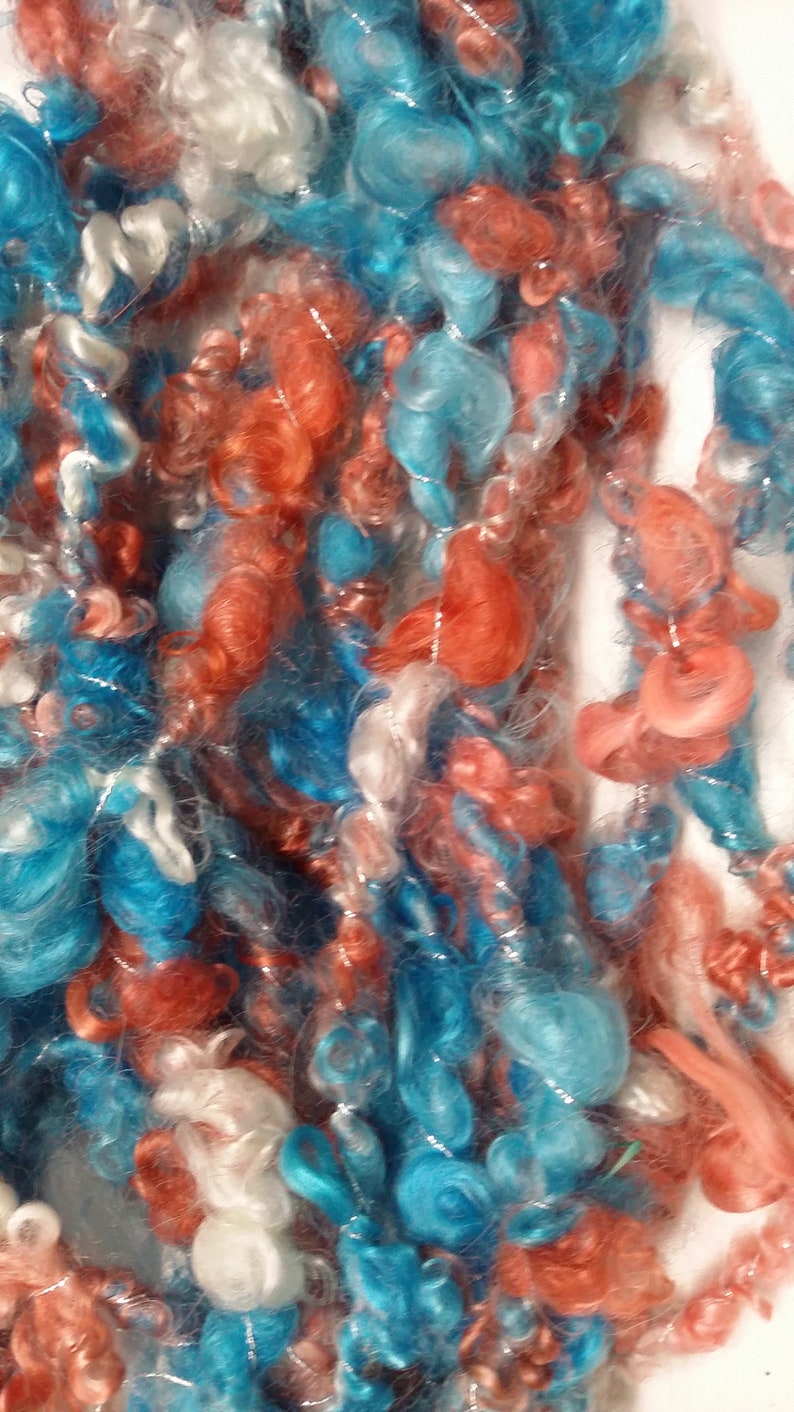 Blue Coral Handspun Bulky Corespun Art Yarn Under Sea White Locks