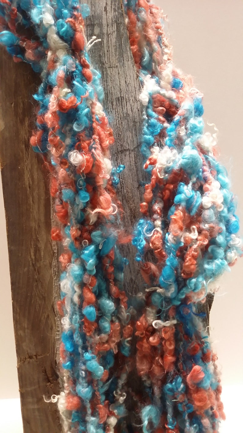 Blue Coral Handspun Bulky Corespun Art Yarn Under Sea White Locks