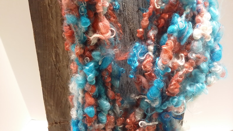 Blue Coral Handspun Bulky Corespun Art Yarn Under Sea White Locks
