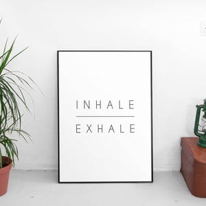 Impresión de inhalación y exhalación, impresión de arte de pared imprimible, arte imprimible de descarga instantánea, cita imprimible, impresiones, decoración de pared de motivación, impresión de yoga imagen 1