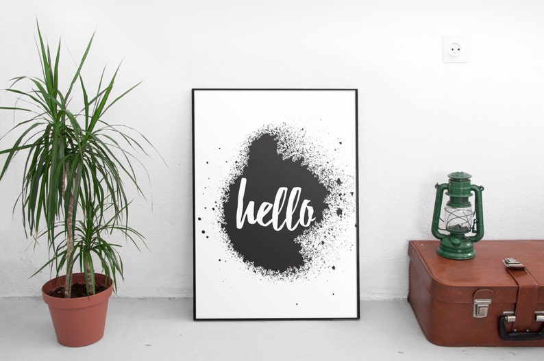 Hello Art Printable Typography Wall Art Hello Print Art Etsy
