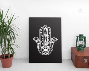 Hamsa Print Namaste Wall Art Black Hamsa Poster Wall Print - Etsy