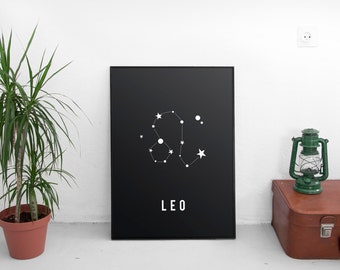 Leo Constellation Print, Astrological Sign, Astronomy Decor, Constellation Map, Leo Zodiac Print, Astrology Gifts, Astronomy Art