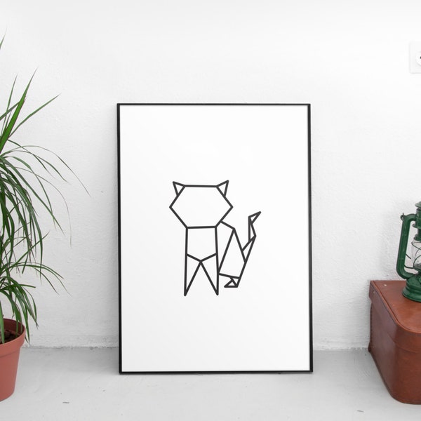 Geometric Print, Abstract Wall Art, Geometric Cat Print, Unique Gift Ideas, Gallery Art Poster,Modern Home Decor,Cute Wall Art,Printable Art