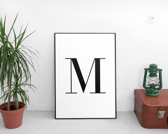 Printable Wall Art, Printable Art, M Letter Print, Wall Art Prints, Alphabet Print, Typography, Black And White, Scandinavian, Minimalist