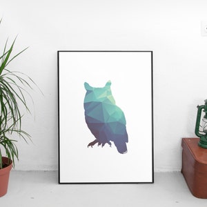 Owl printable art, geometric owl print, owl wall art, owl decor, abstract owl, minimal wall art, geometric print, ocean art print
