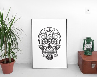 Black Skull Printable, Whimsical Skull, Black Skull Poster, Skull Printable, Beautiful Black Skull, Digital Download, Printable Skull