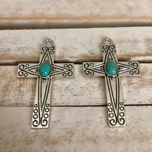 Faux Turquoise Cross, Western Jewelry, Cross Pendant, Religious Pendant, Key Fob Charm, Cowgirl Jewelry, Western Cross, Southwest Jewelry