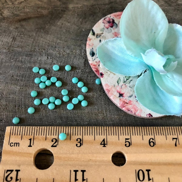 3mm Turquoise Glass Stones, Cabochon Stones, Turquoise Glass Stones, 3mm Stones, Flat Back Stones, 3mm Round Cab Stones, Jewelry Making