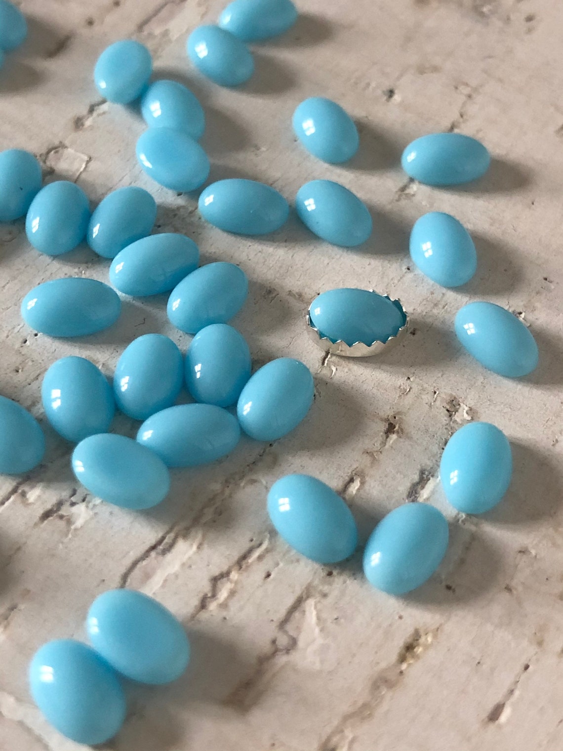 4x6mm Glass Baby Blue Stones Cabochon Stones 4x6 Stones Etsy