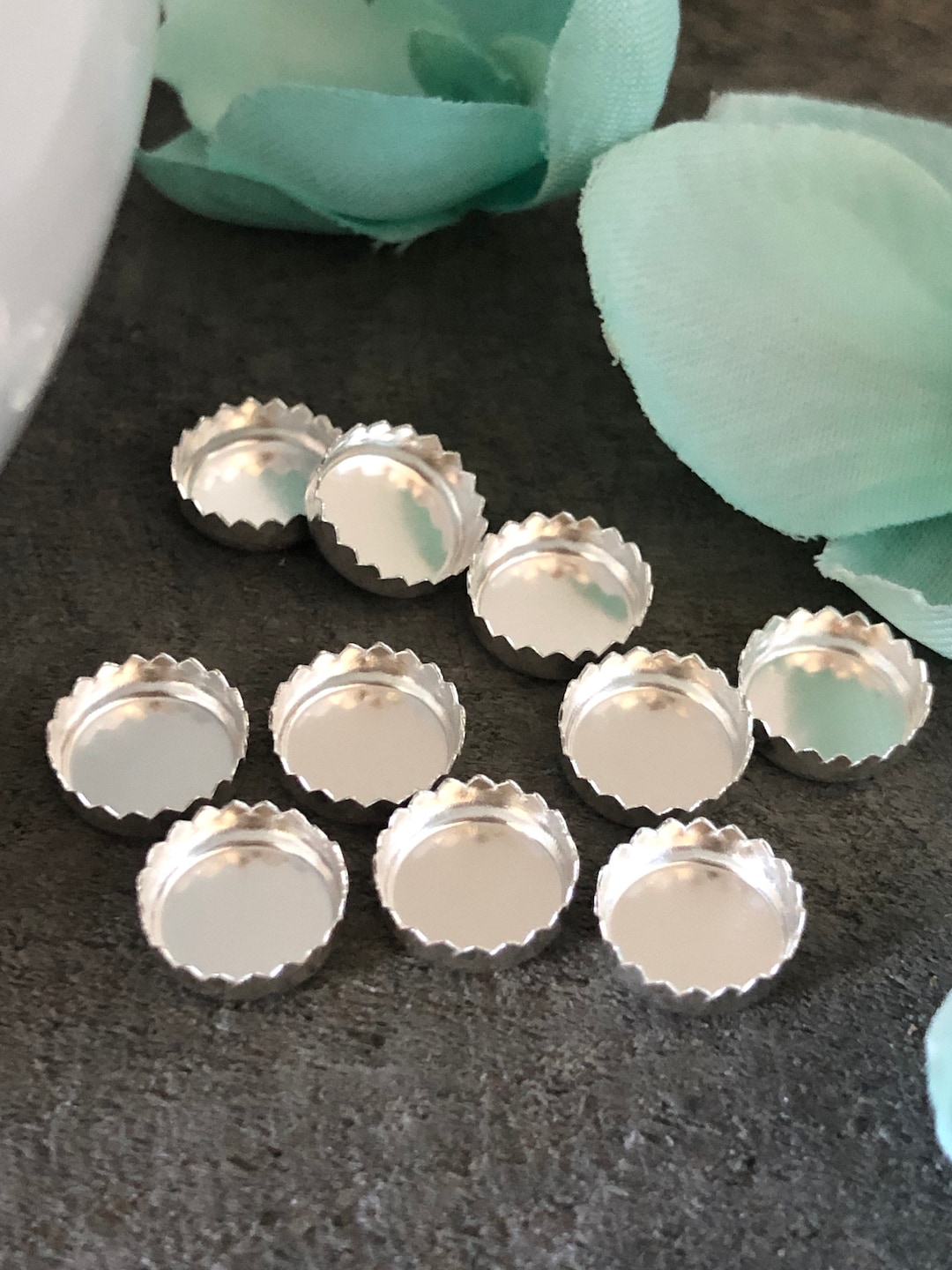 8mm Sterling Silver Serrated Bezel Cups, 8mm Bezel Cups, Round Bezels, Cabochon Setting