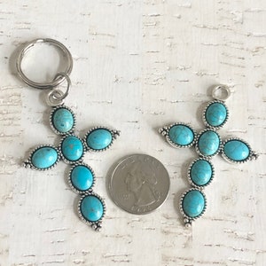 Faux Turquoise Cross, Western Jewelry, Cross Pendant, Religious Pendant, Key Fob Charm, Cowgirl Jewelry, Western Cross, Southwest Jewelry