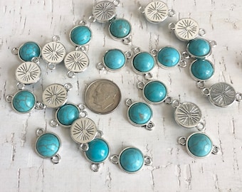 Faux Turquoise Connector, Handmade Jewelry, Western Craft, Earring Making, Silver Jewelry Connector, Cowgirl Boot Charm, Western Purse Charm