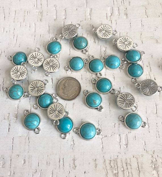 Faux Turquoise Connector Handmade Jewelry Western Jewelry Earring Making Silver Jewelry Connector Cowgirl Charm Jewelry Making Aztec Etsy